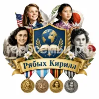 Гербы семьи Создать герб на фоне четырёх знаментых девочек Саманты Смит, Садако Сасаки, Анны Франк и Тани Савичевой и медали четырех девочек