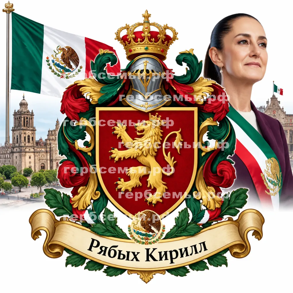 Герб семьи Создать герб на фоне Мексики и презедента Клаудии Шейнбаум Пардо. #42084