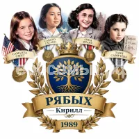 Гербы семьи Созждать герб на фоне знаменитых девочек Саманты Смит,Садако Сасаки, Анны Франк и Тани Савичевой и медали четырёх девочек 1989 год
