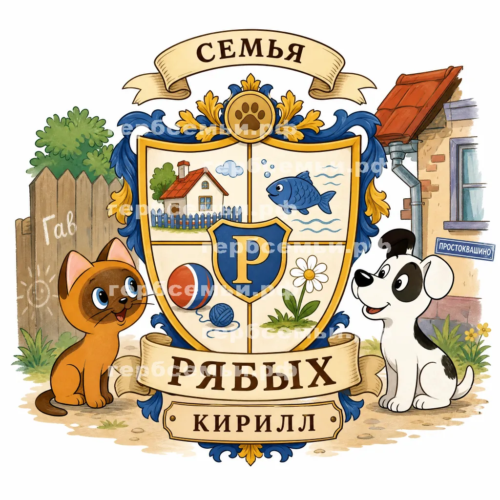 Герб семьи Создать герб на фоне мультика Григория Остера котёнок по имени Гав #42131
