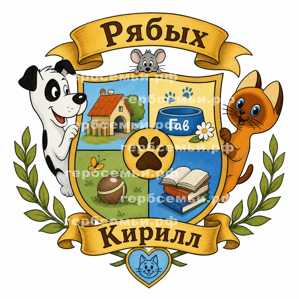 Герб семьи Создать герб на фоне мультика Григория Остера котёнок по имени Гав #42134