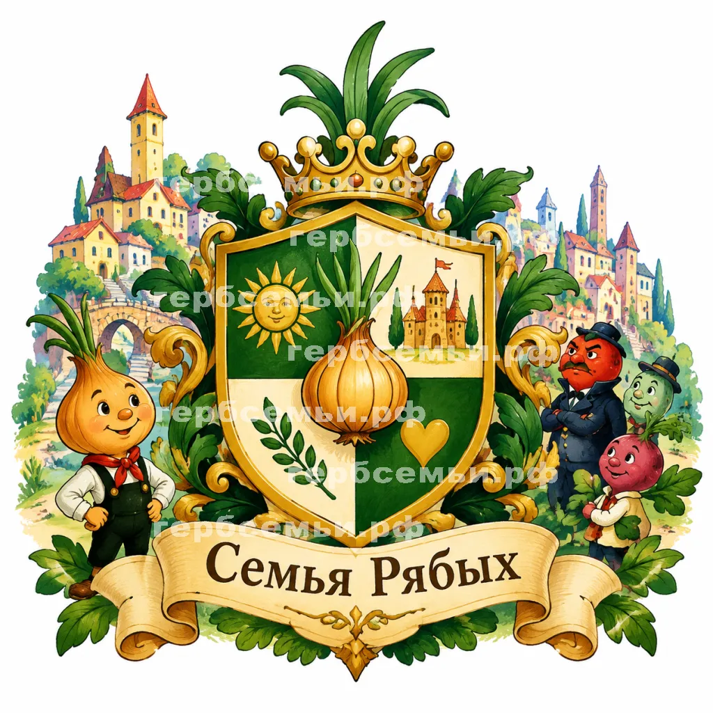 Герб семьи Создать герб на красивом фоне итальянской сказки Джанни Родари Чиполлино #42159