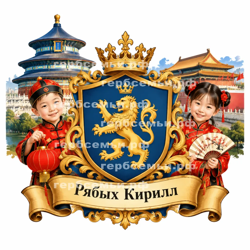 Герб семьи Создать герб на фоне Пекина и пекинских детей #42214