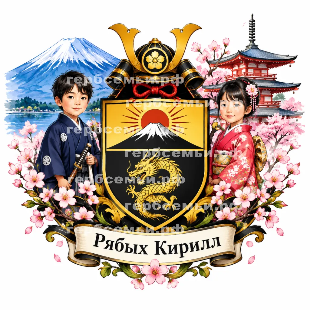 Герб семьи Создать герб на фоне Японии и японских детей #42215