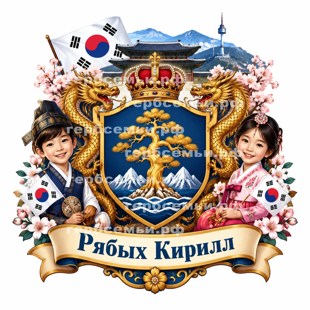 Герб семьи Создать герб на фоне Кореи и корейских детей #42216