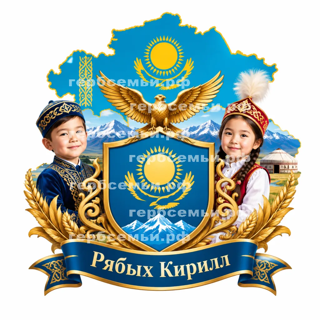 Герб семьи Созждать герб на фоне Казахстана и казахских детей #42220