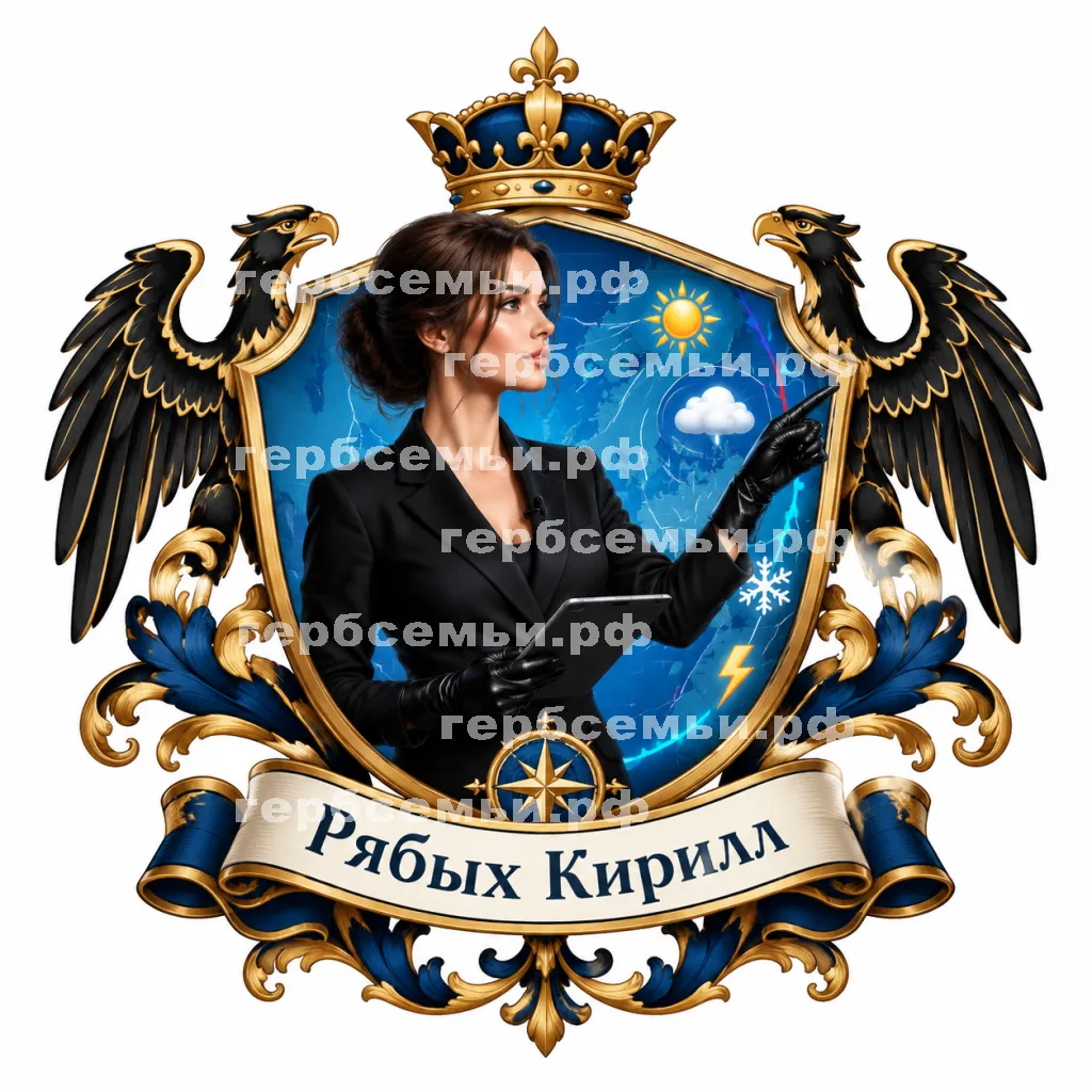 Герб семьи Создать герб на фоне девушки ведущей прогроноза погоды в чёрных кожаных перчатках #42258