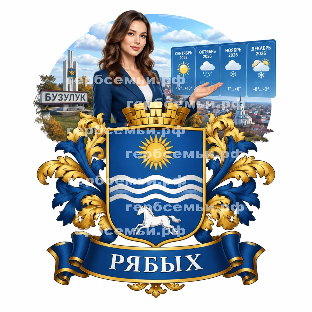 Герб семьи Создать герб на фоне девушки ведущей прогроноза погоды в городе Бузулуке на сентябрь, октябрь, ноябрь и декабрь 2026 год #42260