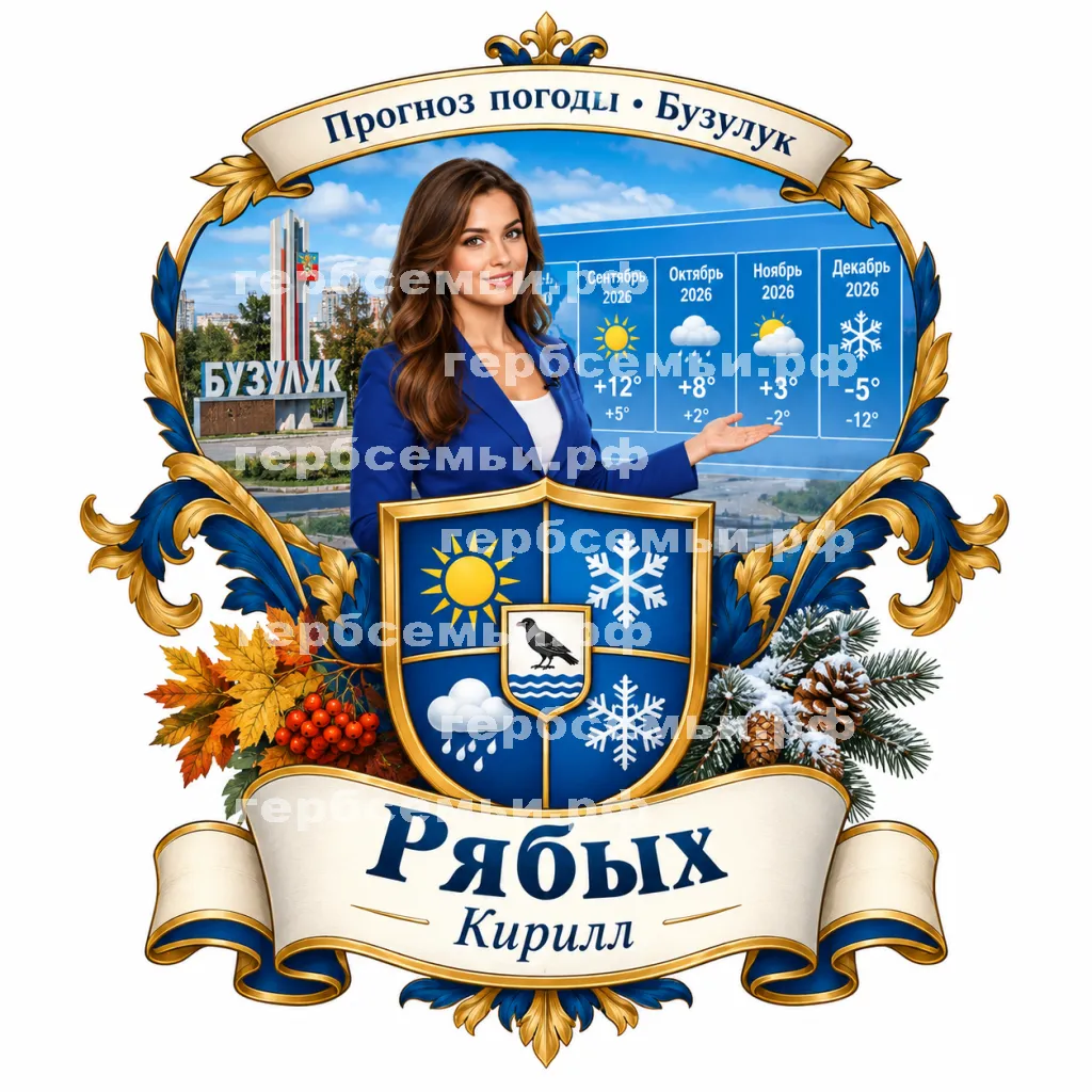 Герб семьи Создать герб на фоне девушки ведущей прогроноза погоды города Бузулука сентябрь, октябрь, ноябрь и декабрь 2026 год #42274