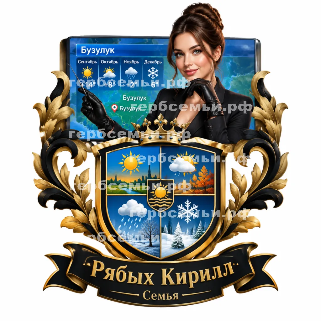 Герб семьи Создать герб на фоне девушки ведущей прогроноза погоды города Бузулука сентябрь, октябрь ноябрь и декабрь в чёрных кожаных перчатках #42278