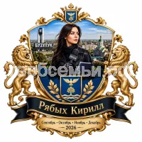 Гербы семьи Создать герб на фоне города Бузулука и девушки корреспондента сентябрь, октябрь, ноябрь и декабрь 2026 год в чёрных кожаных кожаных перчатках