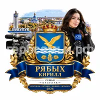 Гербы семьи Создать герб на фоне города Бузулука и девушки корреспондента СТВ Бузулук сентябрь, октябрь, ноябрь и декабрь 2026 год в чёрных кожаных перчатках