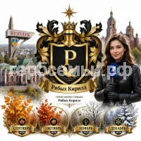 Герб семьи Создать герб на фоне города Бузулук и девушки корреспондента ОРТ сентябрь, октябрь, ноябрь и декабрь 2026 год в черных кожаных перчатках