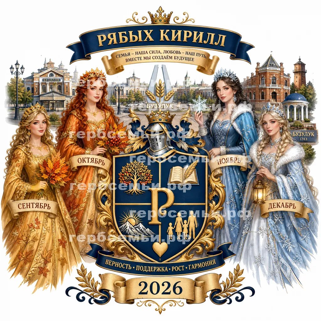 Герб семьи Создать герб на фоне города Бузулука и принцессы сентябрь, октябрь, ноябрь и декабрь 2026 год #42464
