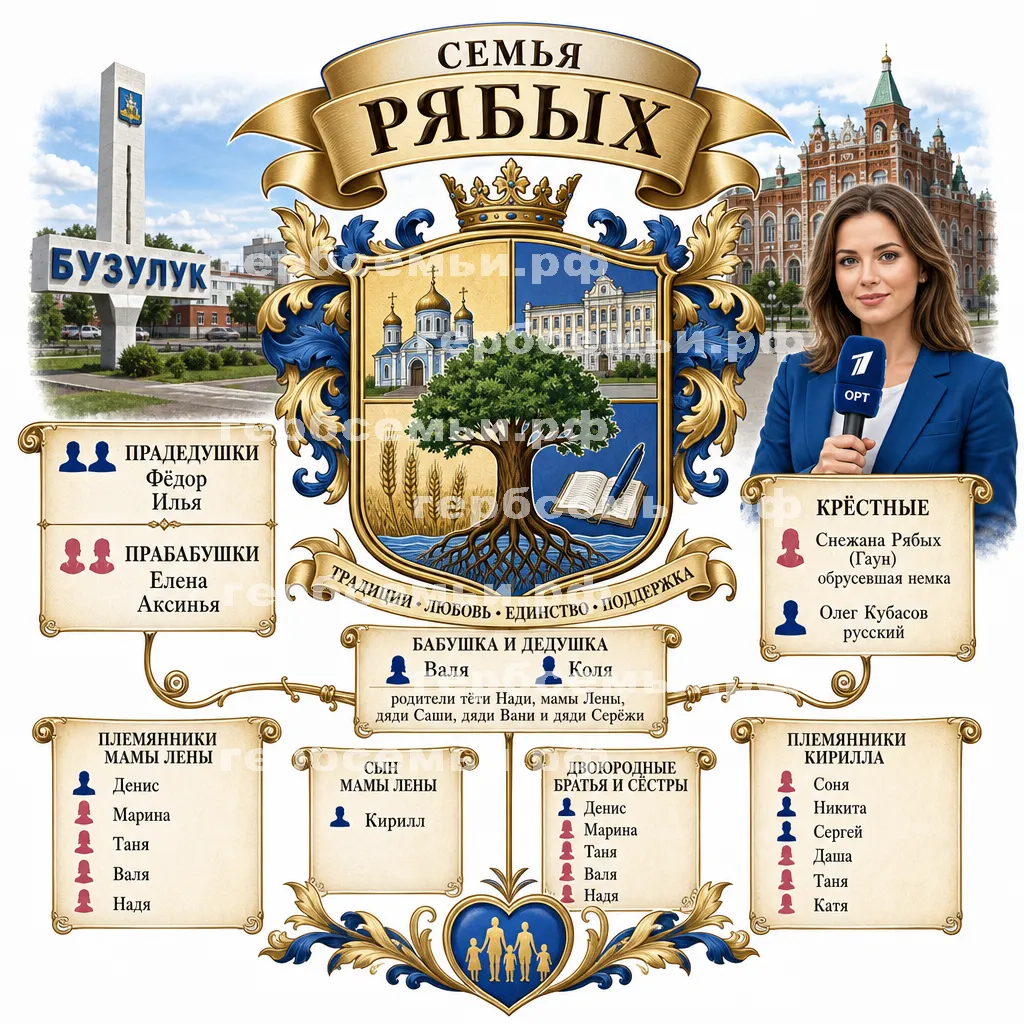 Герб семьи Создать герб семьи на фоне города Бузулука и девушки корреспондента ОРТ #42485