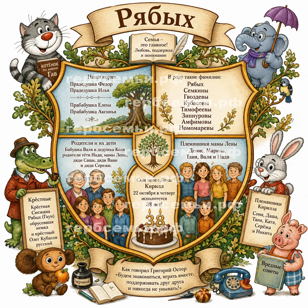 Герб семьи Создать герб семьи на фоне сказок Григория Остера #42511