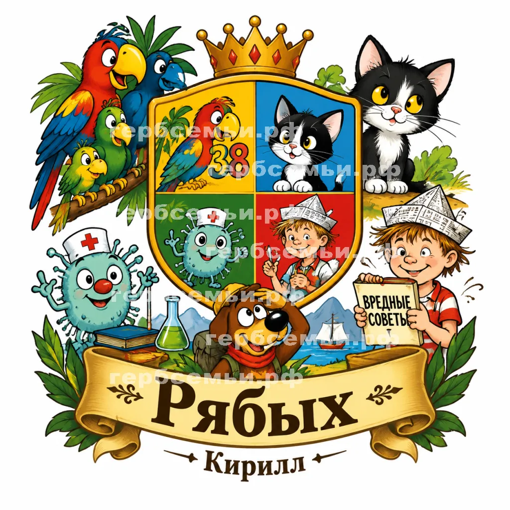 Герб семьи Создать герб на фоне сказок Григория Остера 38 попугаев, котёнок по имени гав, петька-микроб, вредные советы и приключения Пифа #42567