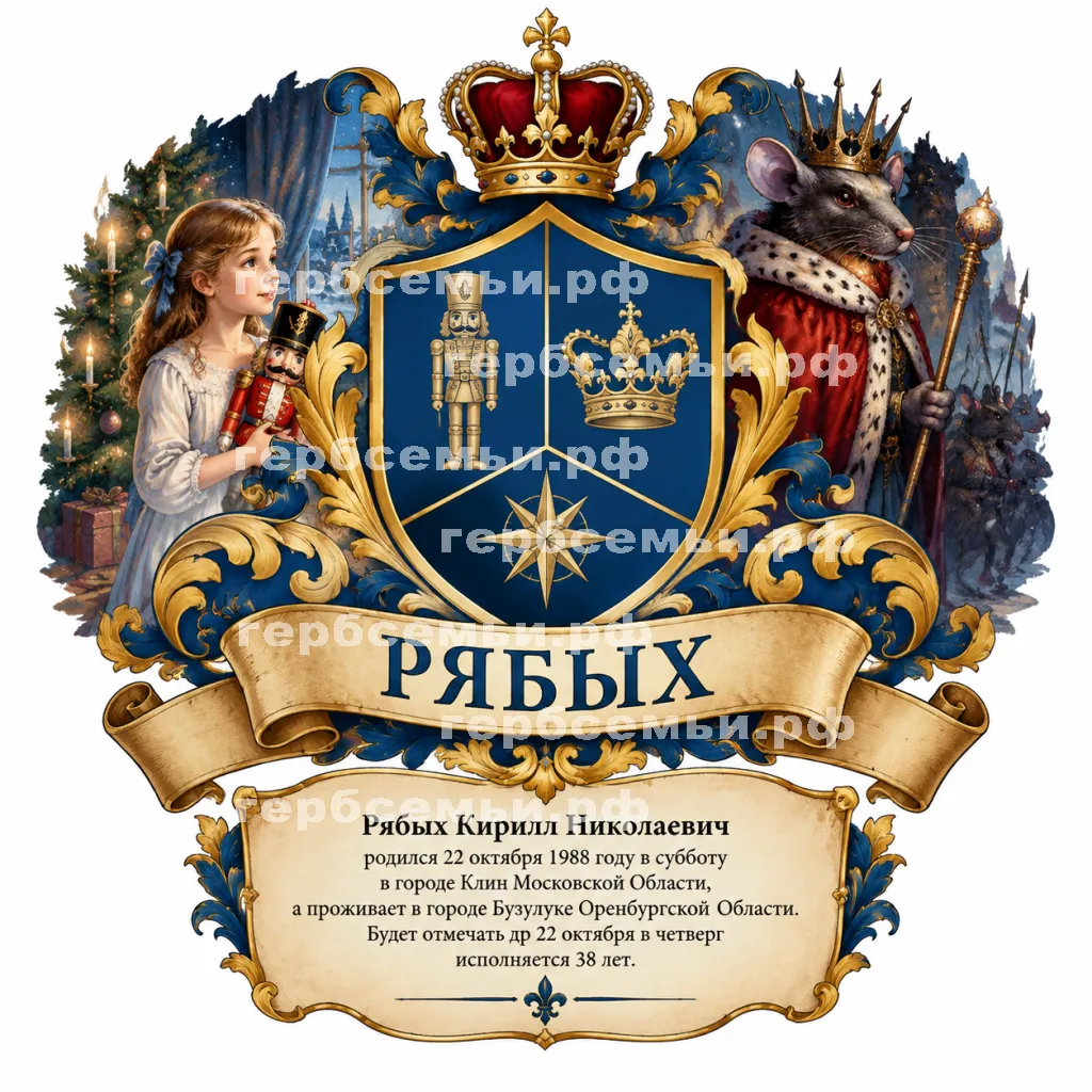 Герб семьи Создать герб на фоне Э. А. Гофмана Щелкунчик и Мышиный король. Девочка Мари Штальбаум #42577