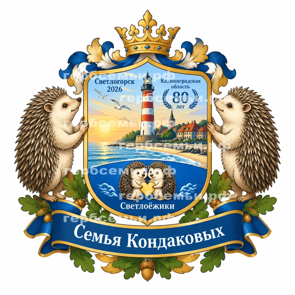 Герб семьи Создать герб на фоне Светлогорска 2026 Калининской Области 80 лет и Светлоёжики #42620