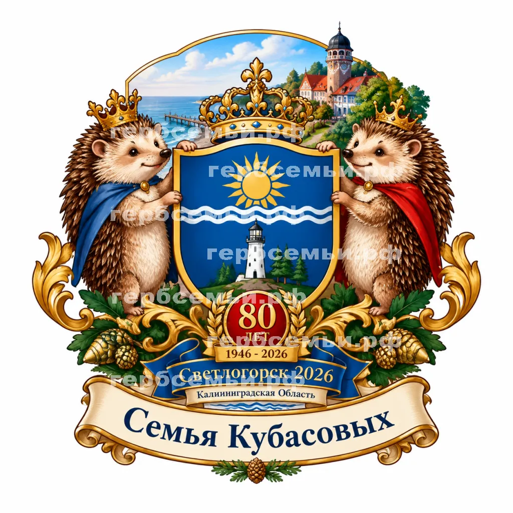 Герб семьи Создать герб на фоне Светлогорска 2026 Калининской Области 80 лет и Светлоёжики #42621
