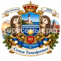 Герб семьи Создать герб на фоне Светлогорска 2026 Калининской Области 80 лет и Светлоёжики