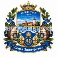 Герб семьи Создать герб на фоне Светлогорска 2026 Калининской Области 80 лет и Светлоёжики