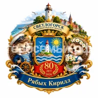 Гербы семьи Создать герб на фоне Светлогорска 2026 Калининградской Области 80 лет и Светлоёжики персонажи