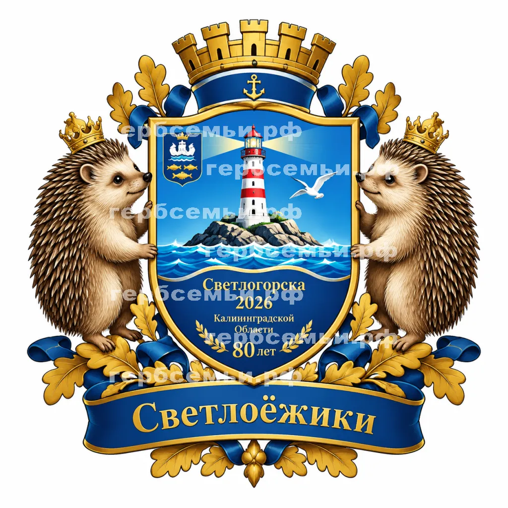 Герб семьи Создать герб на Светлогорска 2026 Каленградской Области 80 лет и Светлоёжики #42711