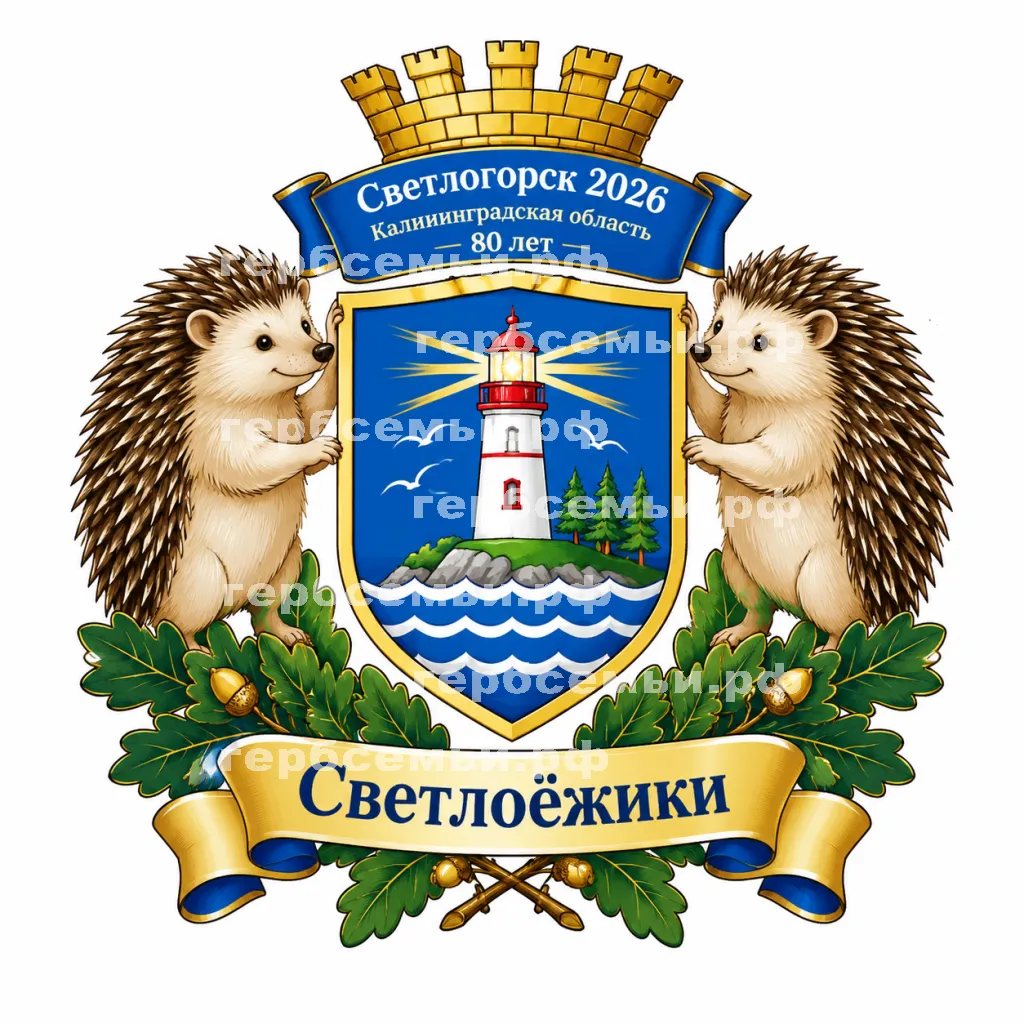 Герб семьи Создать герб на Светлогорска 2026 Каленградской Области 80 лет и Светлоёжики #42712