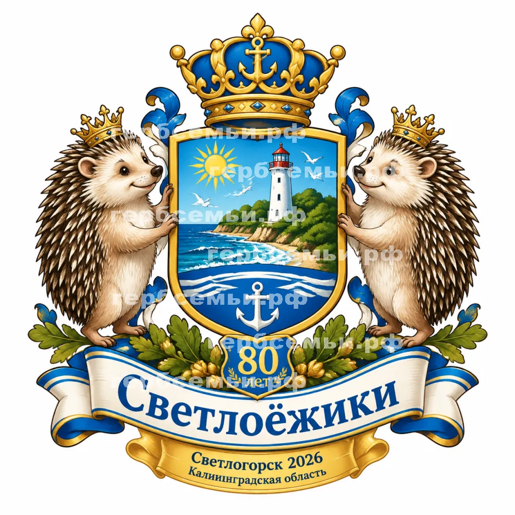 Герб семьи Создать герб на Светлогорска 2026 Каленградской Области 80 лет и Светлоёжики #42714