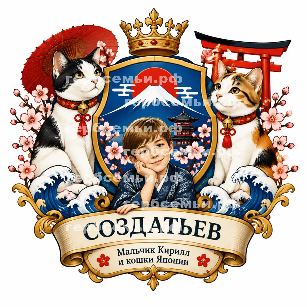 Герб семьи Создать герб на фоне кошек Японии #42736