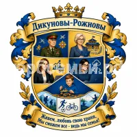 Гербы семьи Дикуновы-Рожновы. Живем, любовь свою храня, Мы сможем все - ведь мы семья!