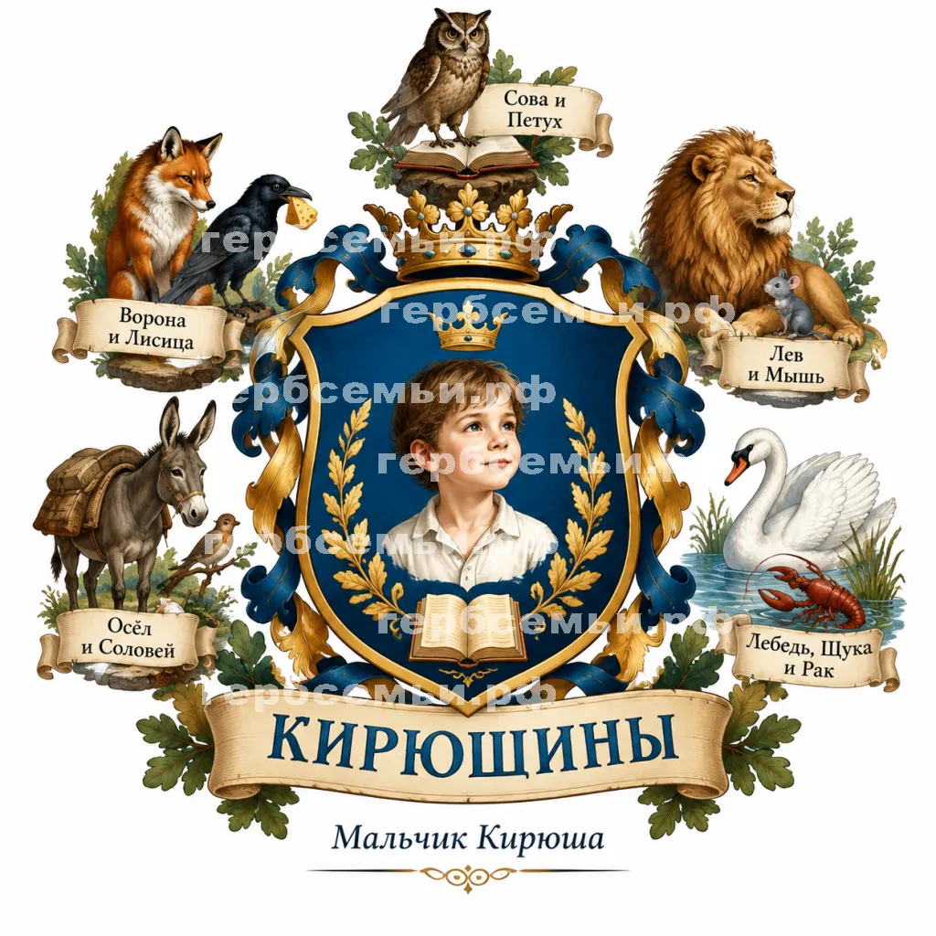 Герб семьи Создать герб на фоне басен Ивана Андреевича Крылова их названия #42812