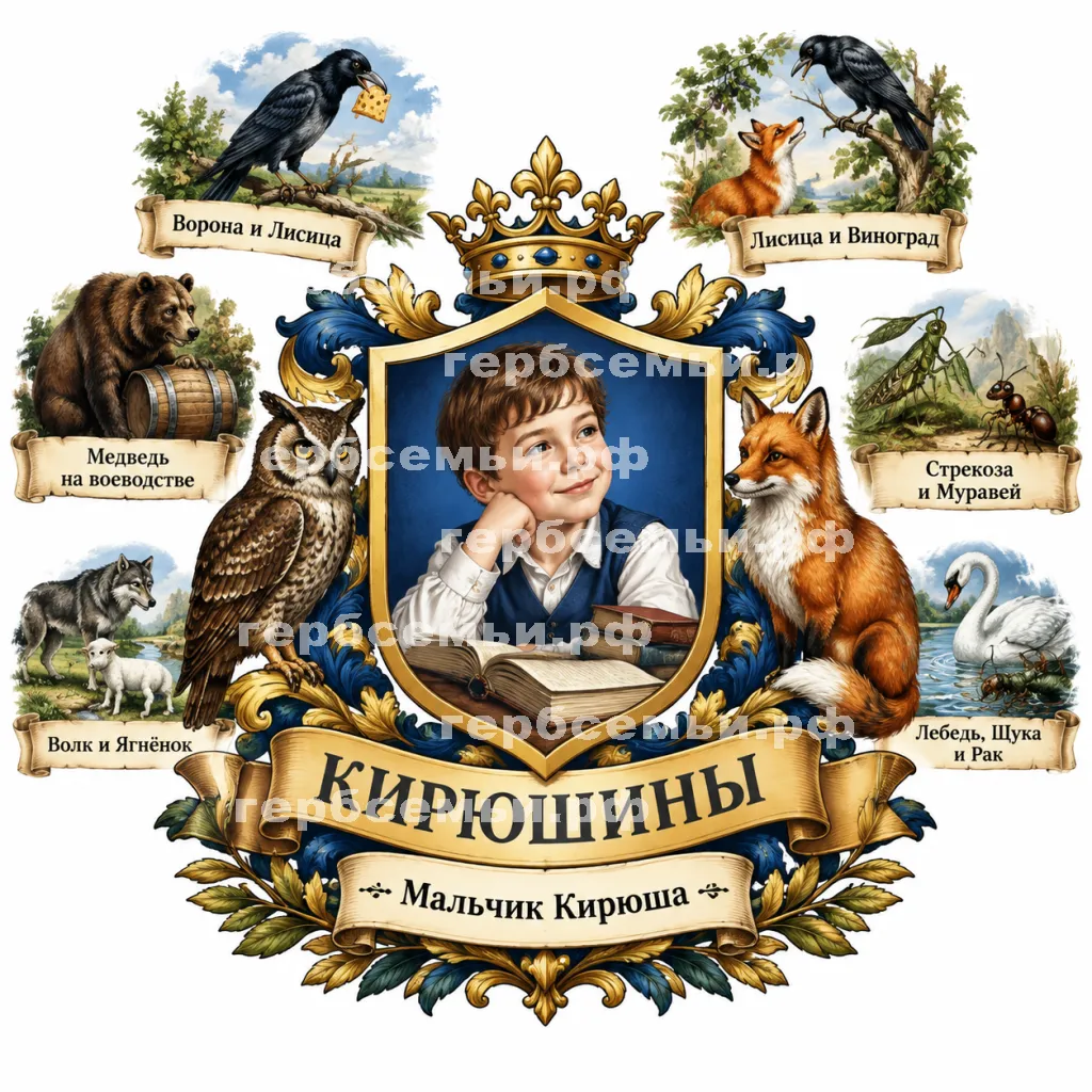 Герб семьи Создать герб на фоне басен Ивана Андреевича Крылова их названия #42813