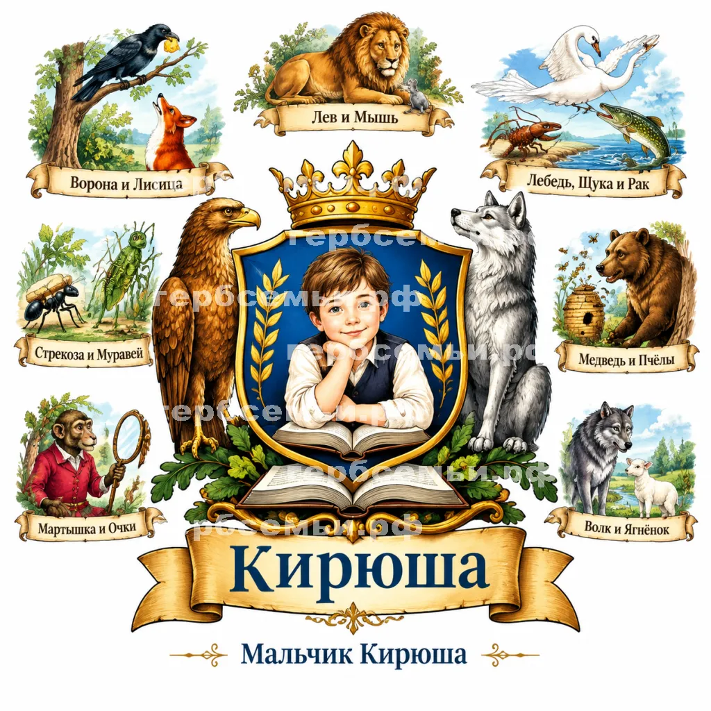 Герб семьи Создать герб на фоне басен Ивана Андреевича Крылова и их названия #42814
