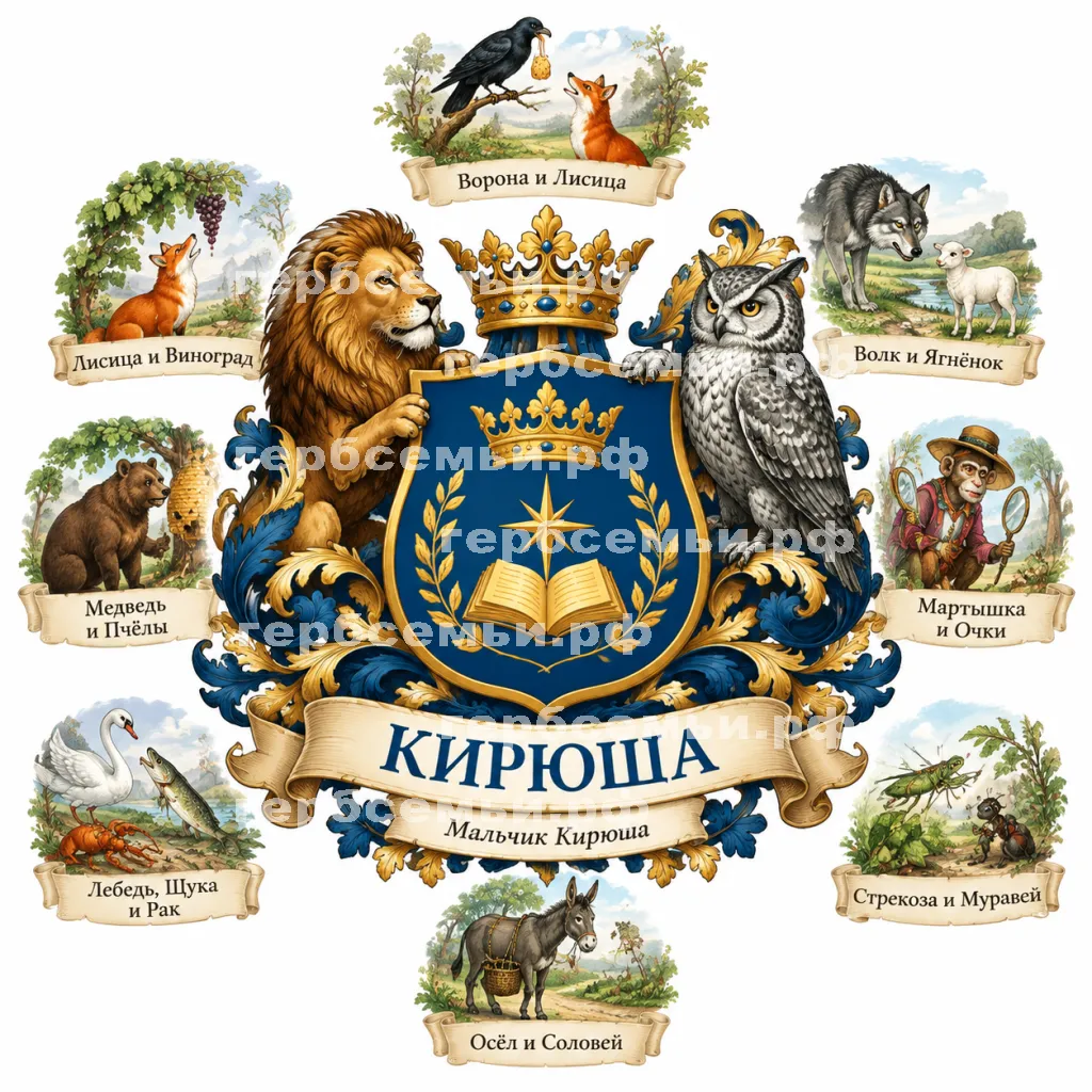 Герб семьи Создать герб на фоне басен Ивана Андреевича Крылова и их названия #42817