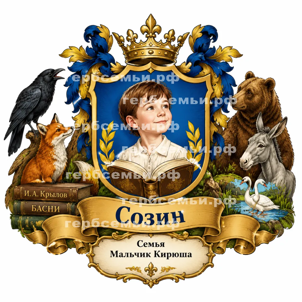 Герб семьи Создать герб на фоне басен Ивана Андреевича Крылова и названия #42824