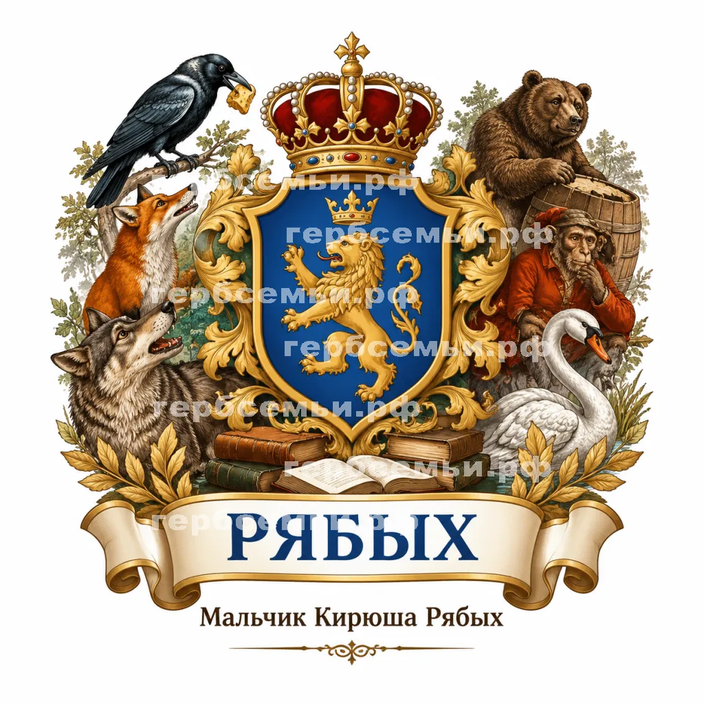Герб семьи Создать герб на фоне басен Ивана Андреевича Крылова и названия #42829