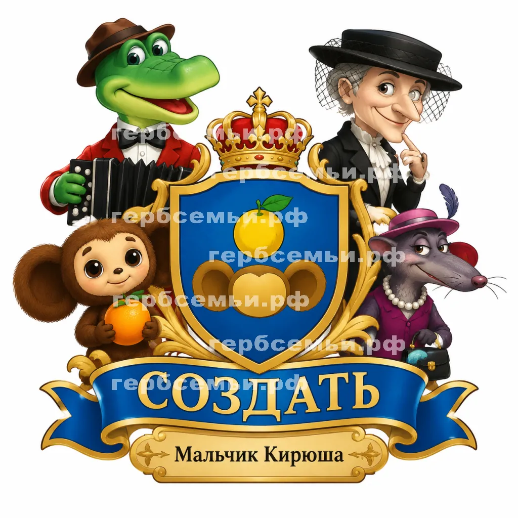 Герб семьи Создать герб на фоне Чебурашки, Крокодила Гены, старушки Шапокляк и крысы Ларисы Эдуарда Успенского #42825