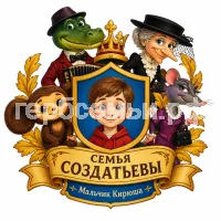 Герб семьи Создать герб на фоне Чебурашки, Крокодила Гены, старушки Шапокляк и крысы Ларисы Эдуарда Успенского