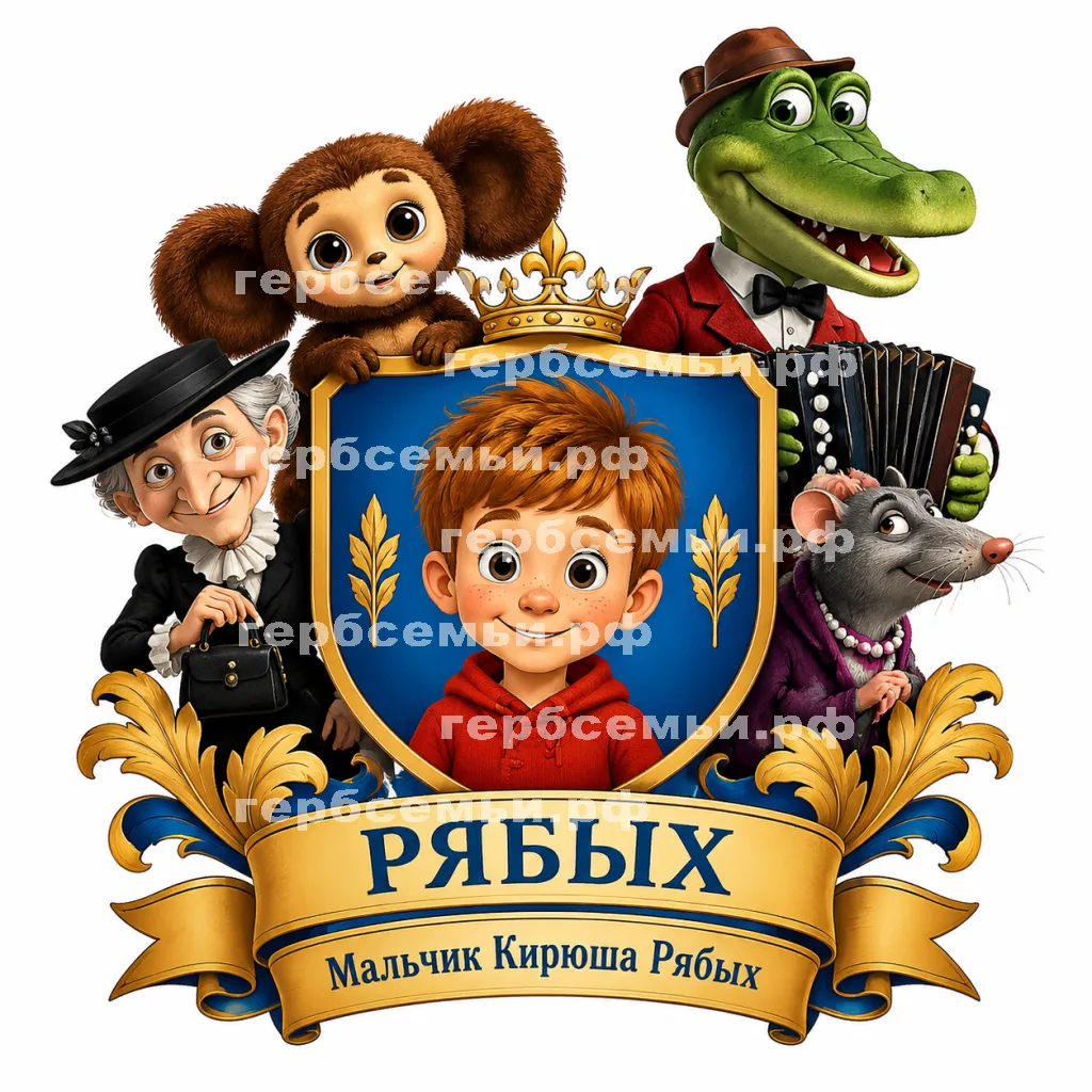 Герб семьи Создать герб на фоне Чебурашки, Крокодила Гены, старушки Шапокляк и крысы Ларисы Эдуарда Успенского #42827