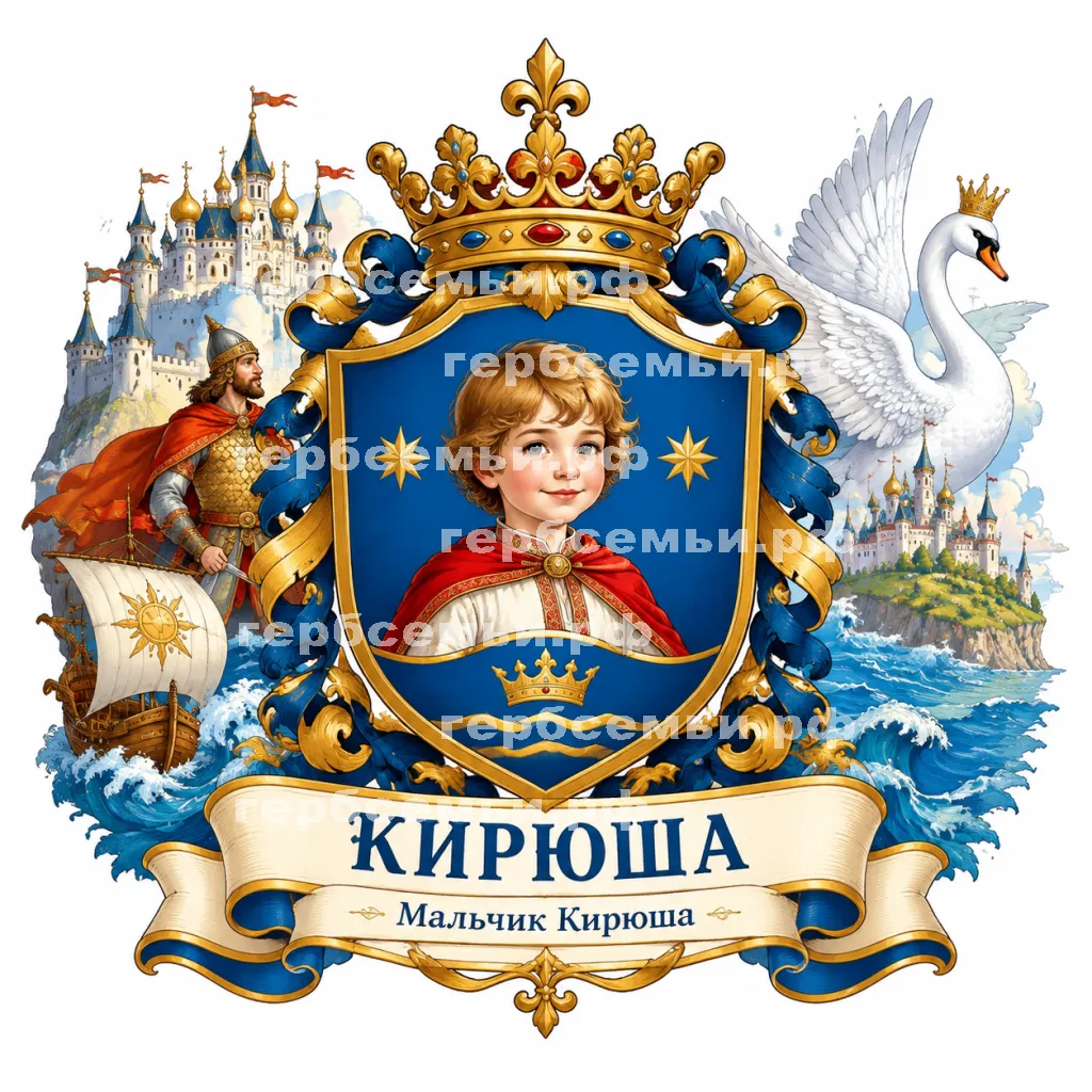 Герб семьи Создать герб на фоне сказки Алесанда Сергеевна Пушкина сказки о царе Салтане богатыре Гвидоне Салтановиче и о царевне лебиде #42874