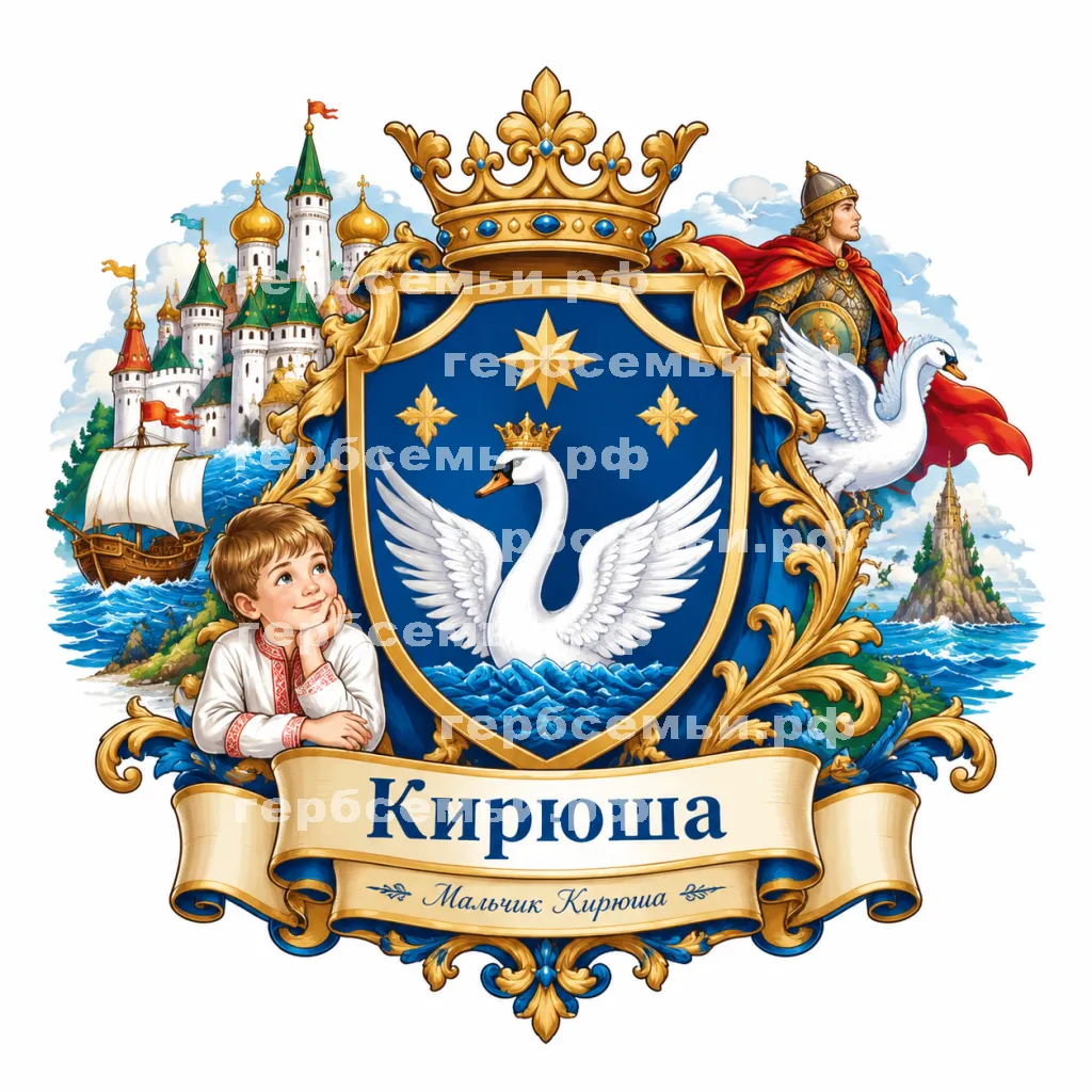 Герб семьи Создать герб на фоне сказки Алесанда Сергеевна Пушкина сказки о царе Салтане богатыре Гвидоне Салтановиче и о царевне лебеде #42875