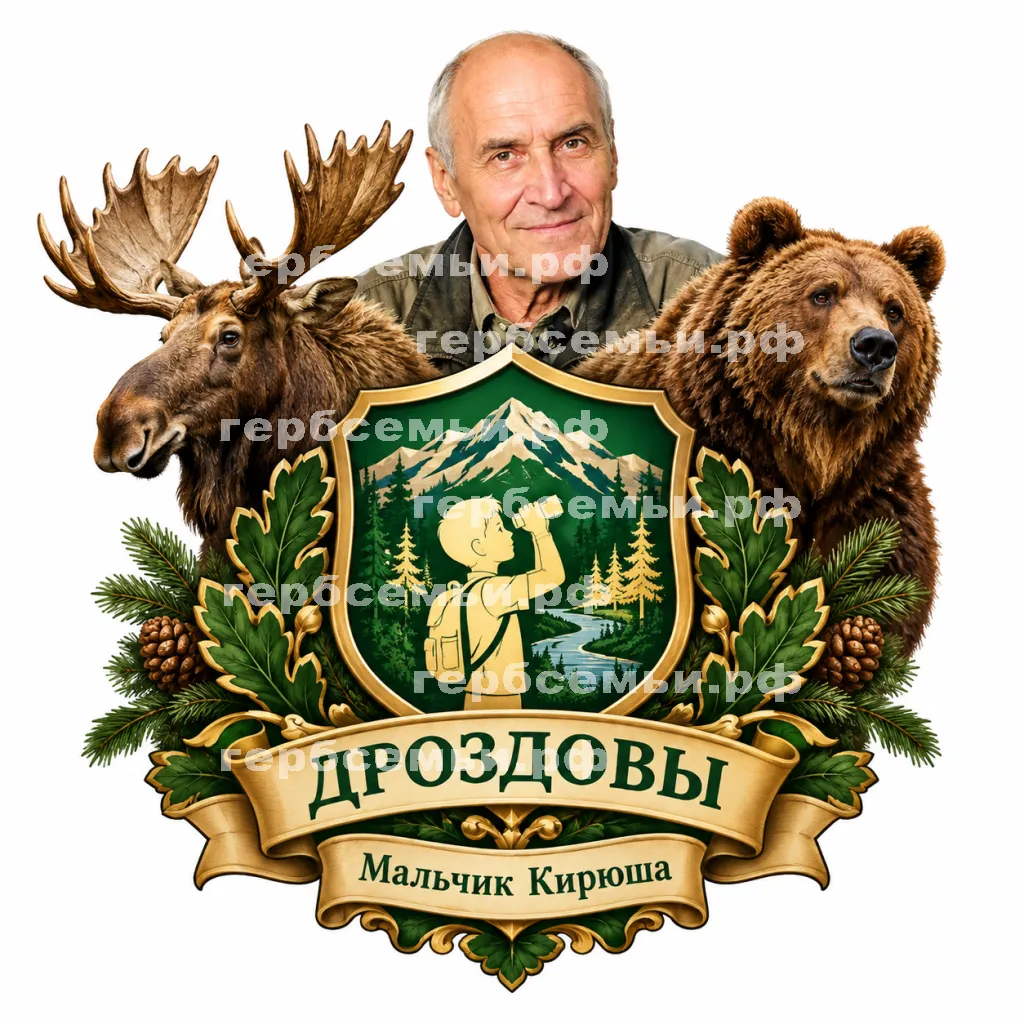 Герб семьи Создать герб на фоне Николая Николаевича Дроздова, лося и медведя #42886