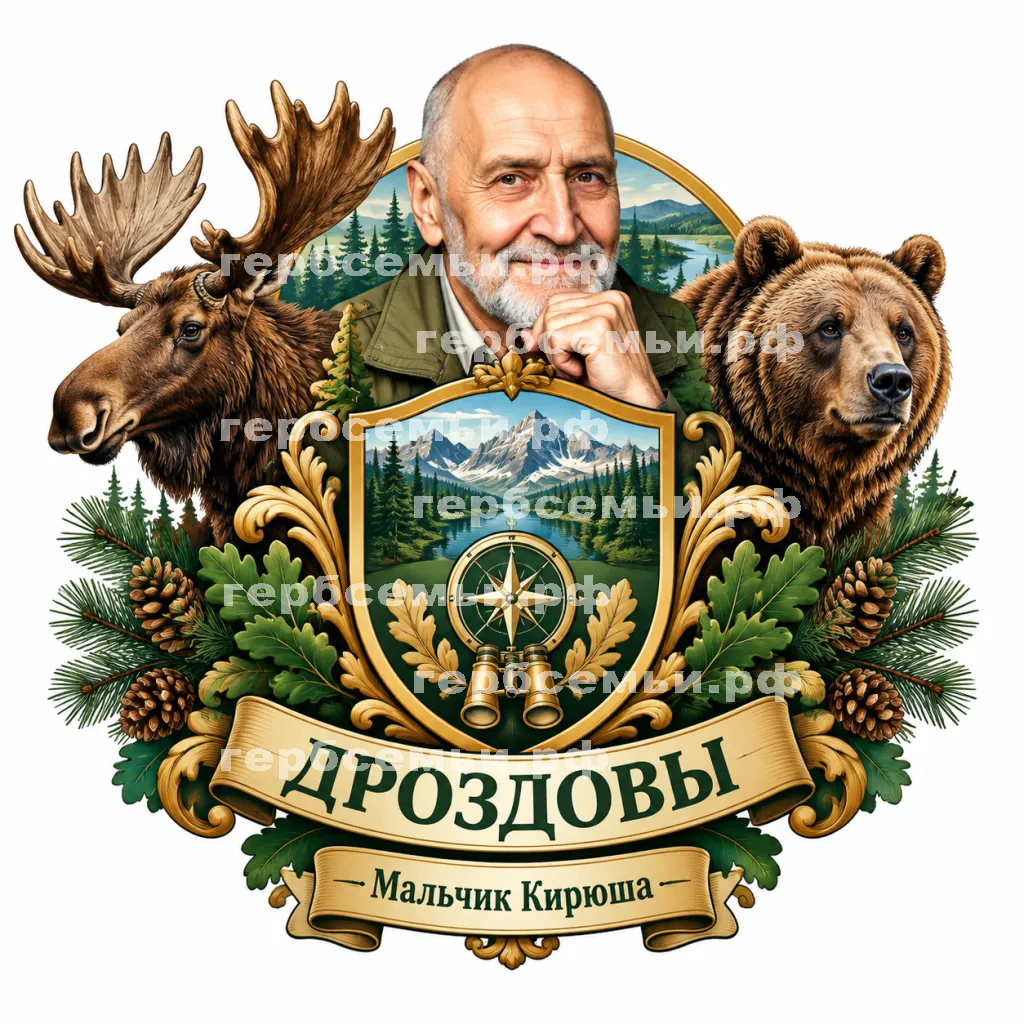 Герб семьи Создать герб на фоне Николая Николаевича Дроздова, лося и медведя #42887