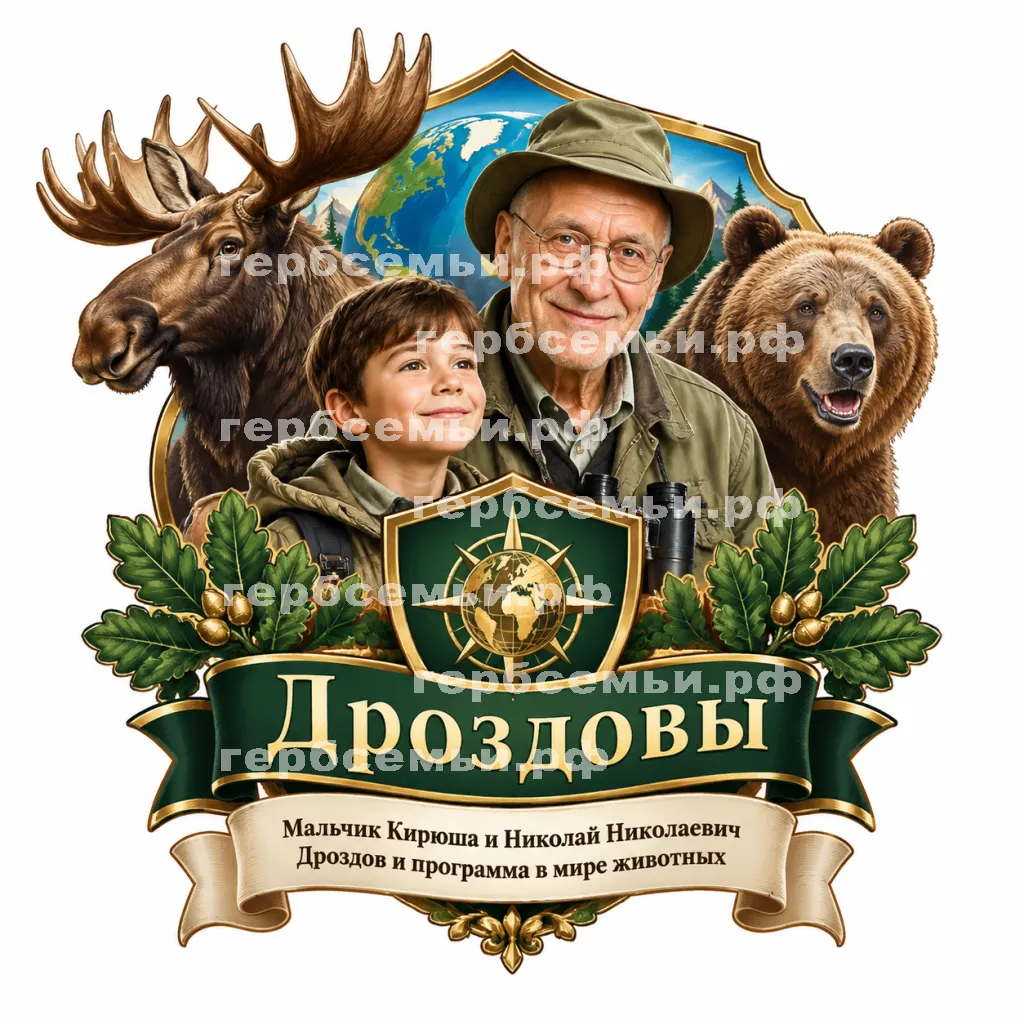 Герб семьи Создать герб на фоне Николая Николаевича Дроздова, лося и медведя #42888