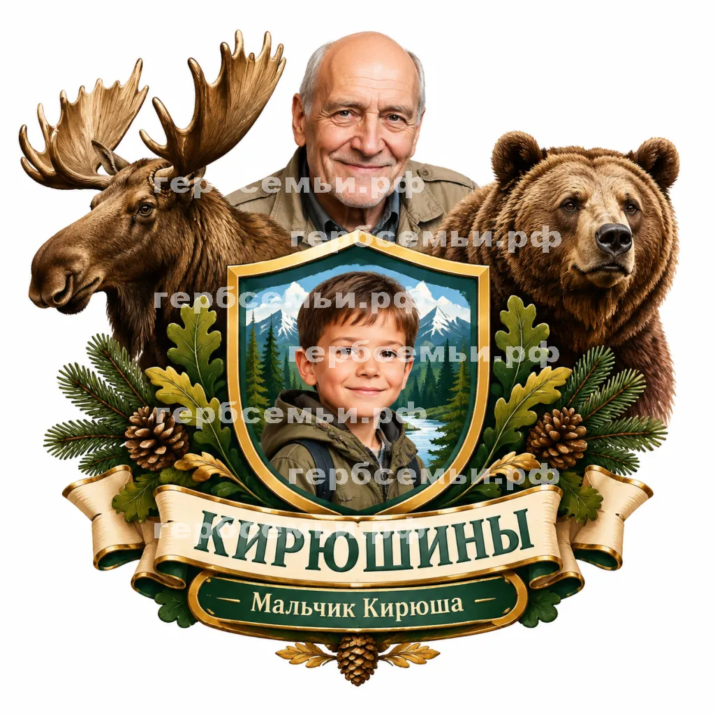 Герб семьи Создать герб на фоне Николая Николаевича Дроздова, лося и медведя мальчик Кирюша #42889