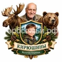 Герб семьи Создать герб на фоне Николая Николаевича Дроздова, лося и медведя мальчик Кирюша