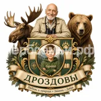 Гербы семьи Создать герб на фоне Николая Николаевича Дроздова, лося и медведя мальчик Кирюша