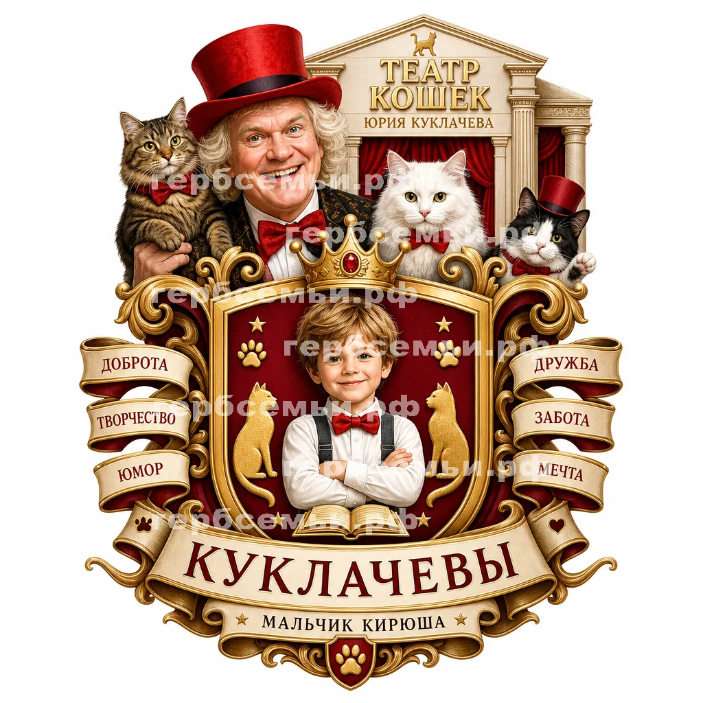 Герб семьи Создать герб на фоне Юрия Дмитриевича Куклачева и театра кошек #42893